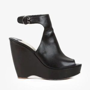 Prada Black Leather Peep-Toe Platform Sandals